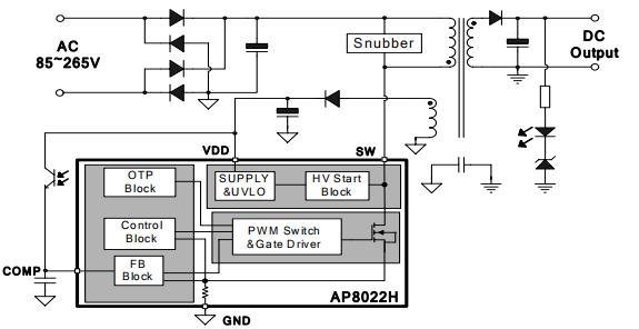 ap8022代換viper22a典型應(yīng)用電路圖